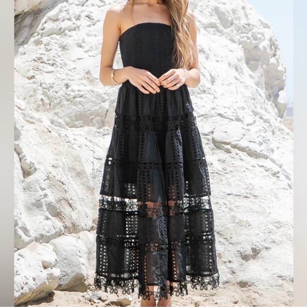 Smocked Eyelet Midi Dress